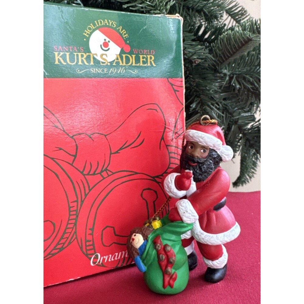 Vintage Kurt Adler Black Santa Christmas Ornament Toy Sack Boxed